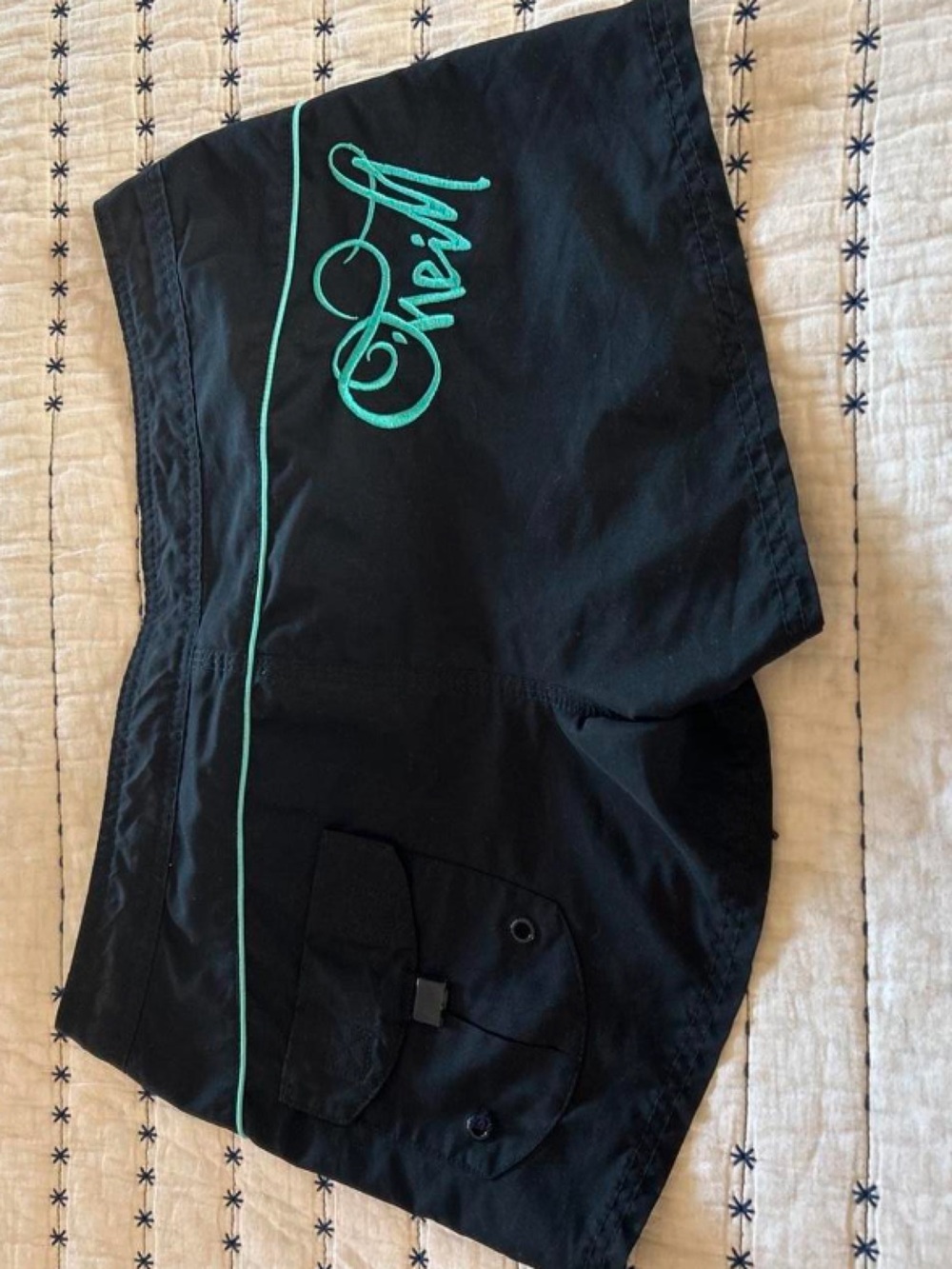 Quiksilver Black Shorts with Teal Logo and Trim